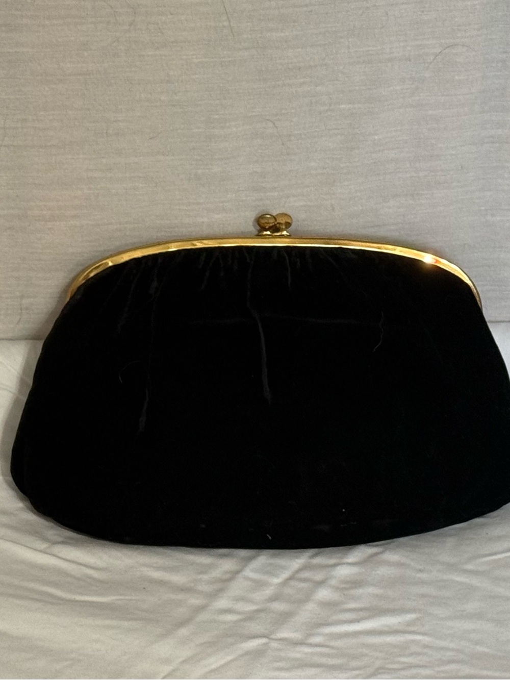 Vintage Black Velvet Clutch Gold Frame Evening Bag